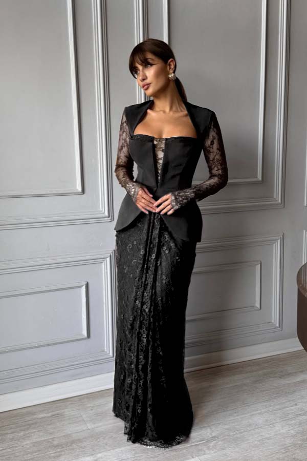 Chic Long Sleeves Strapless Deep V Neck Mermaid Long Prom Dress