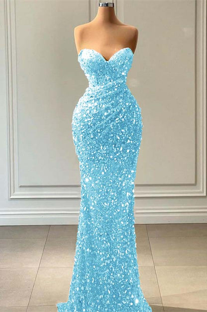 Blue Mermaid Sequins Prom Dress Sweetheart For Party