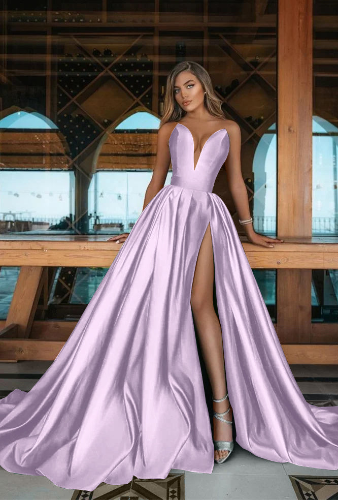 Long V-Neck Emerald Green Prom Dress With Split
