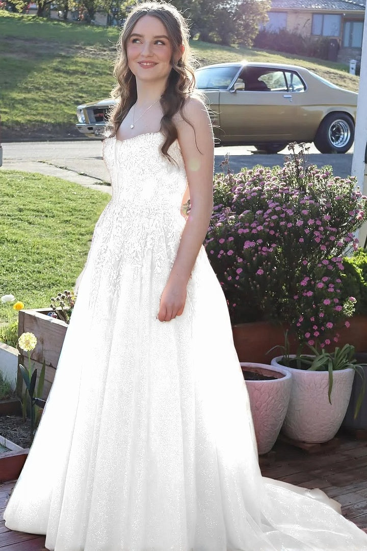 Sleeveless Spaghetti Straps Sweetheart A-Line Sequins Prom Dress