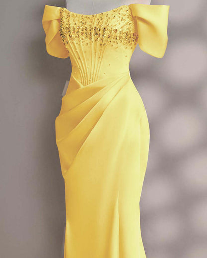 Blushing Pink A-Line Off-the-Shoulder Beads Prom Dress with Pleated