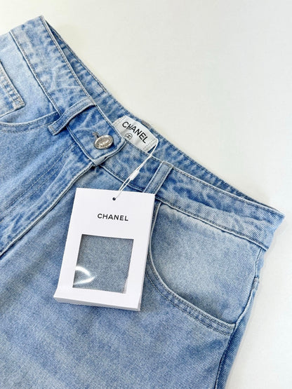 CC 26 Sequined Wide-leg Jeans Light Blue Denim Fabric