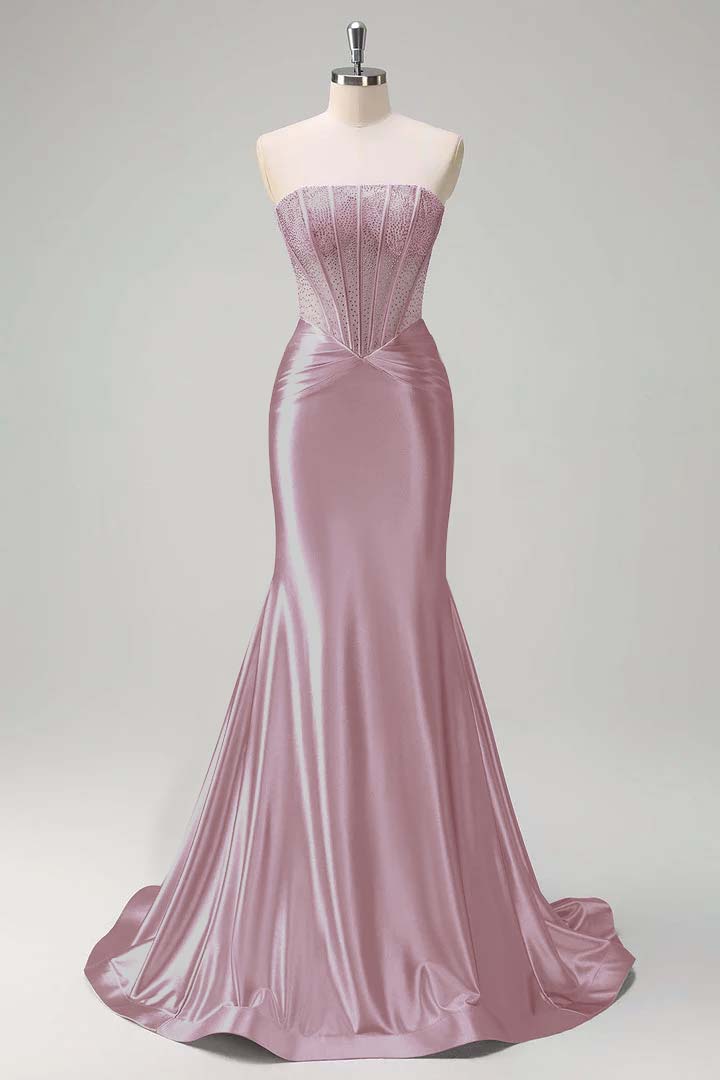 Gorgeous Strapless Sleeveless Mermaid Prom Dress With Beading