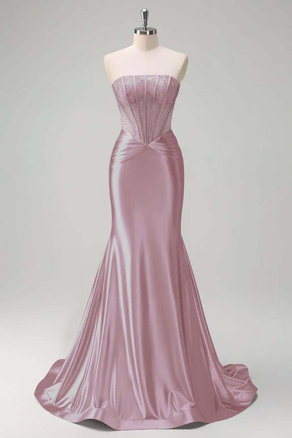 Gorgeous Strapless Sleeveless Mermaid Prom Dress With Beading