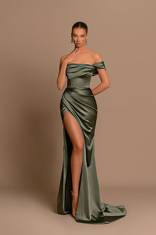 Glamorous One-Shoulder Mermaid Strapless Prom Dress With Split For Party