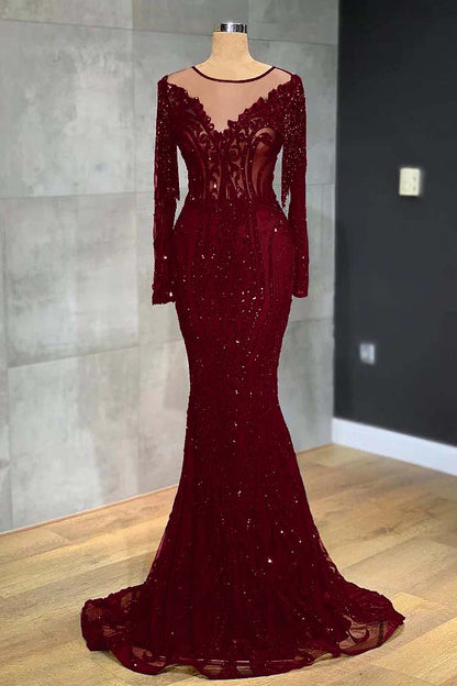 Black Mermaid Evening Dress Long Sleeves With Appliques