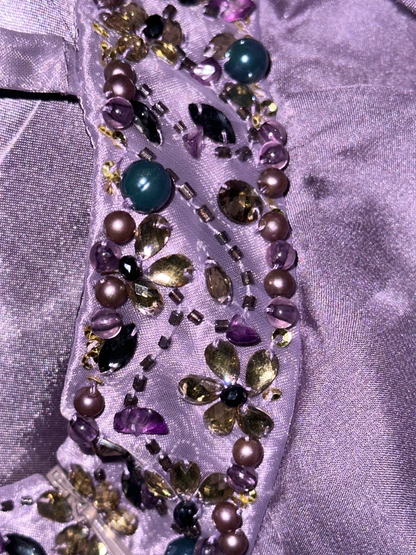 Vintage Mermaid Spaghetti Strap Purple Sequin Beaded Satin Long Sweep Party Dress Evening Dress SH3062
