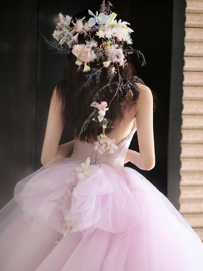Gentle A Line Strapless Rhinestone Purple Tulle Party Dress Evening Dress SH3216