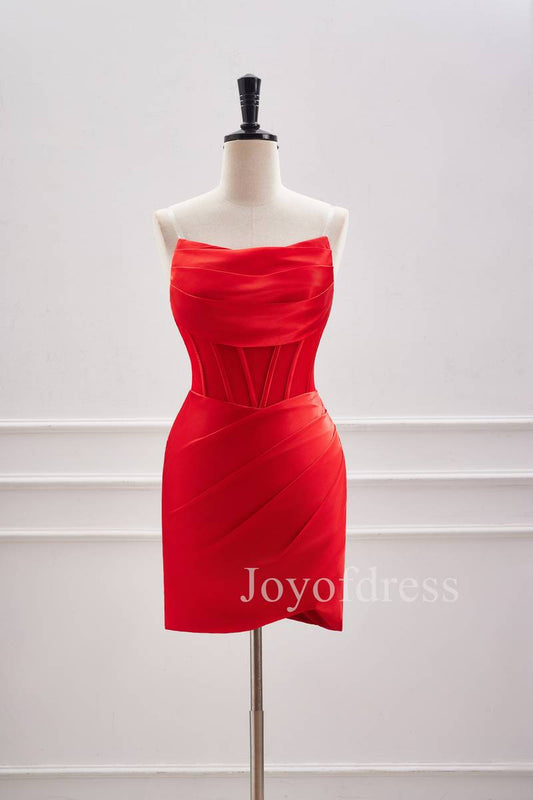 Strapless Red Lace-Up Ruched Mini Dress