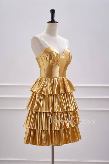 Metallic Gold Corset A-Line Layered Short Homecoming Dress