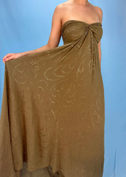 Vintage Matcha Green Strapless Satin Sequin Mermaid Evening Dress Long Birthday Party Gown D1389