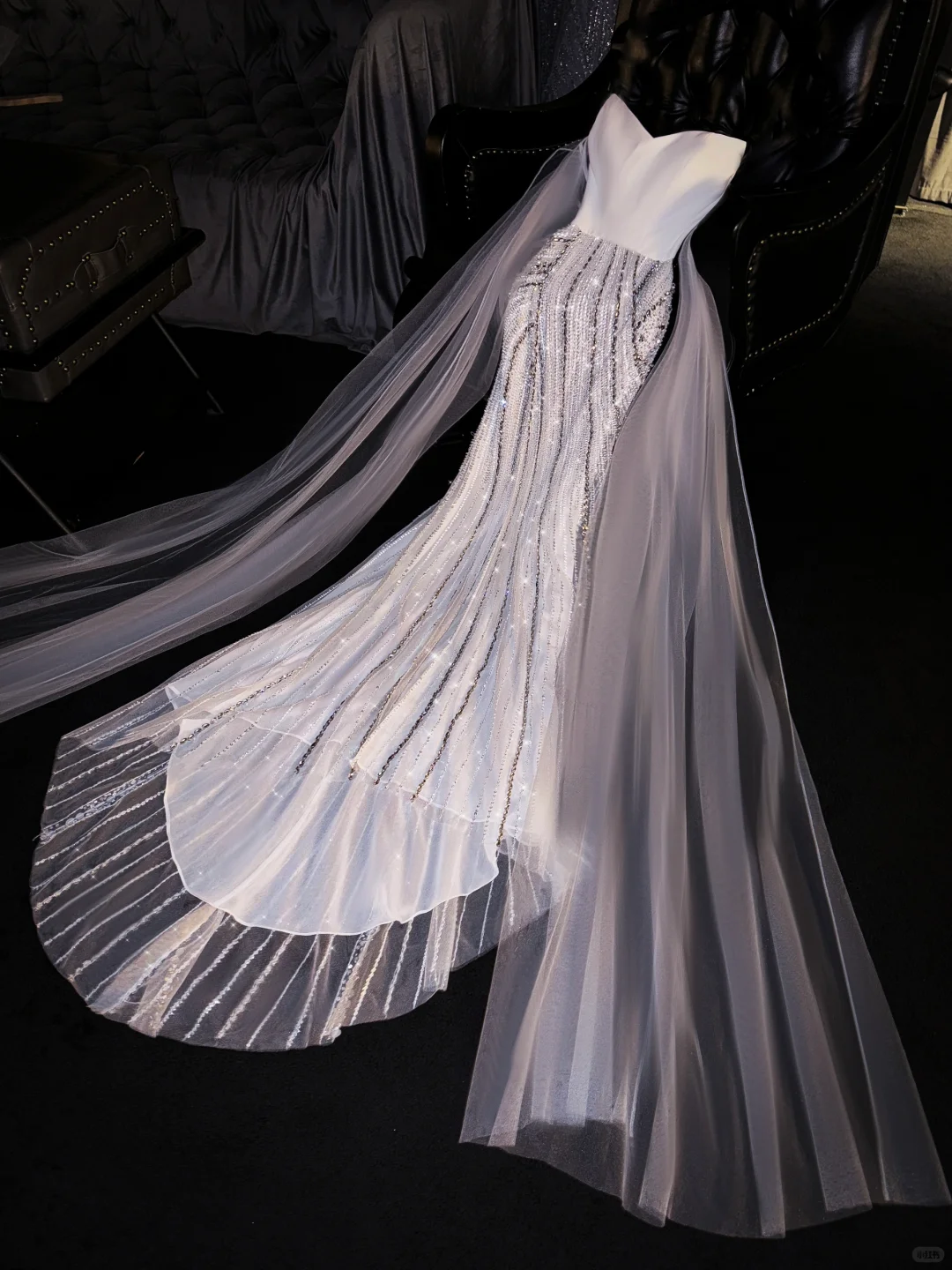 White Mermaid Sweetheart Neck Sequin Satin Tulle Party Dress Evening Dress SH3373