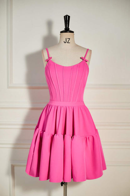 Hot Pink A-line Ruffled Lace-Up Homecoming Dress