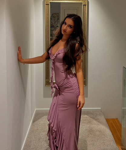 Sexy Grape Purple Sheath Straps Chiffon Open Back Prom Dress Party Dress SH3978