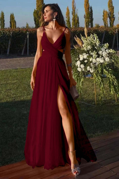 Fuchsia Spaghetti-Straps A Line Prom Dress Tulle With Split