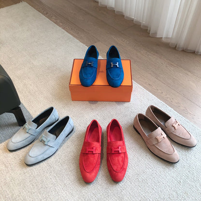 Paris Loafer Peach Suede Calfskin With Signature Buckle 509351