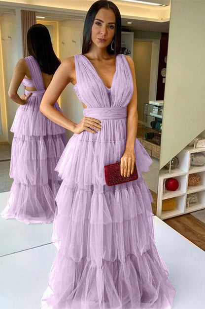 Sleeveless Tulle Long Watermelon Prom Dress
