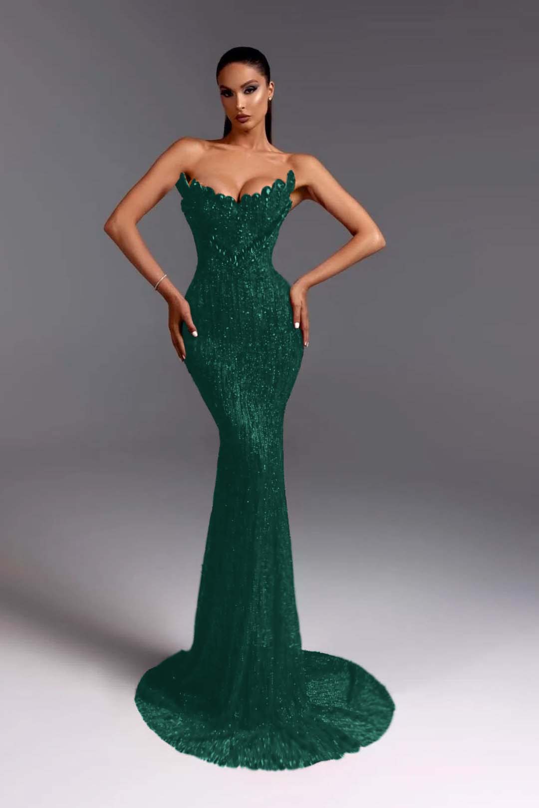 Sleeveless Strapless V-Neck Beads Mermaid Prom Dress