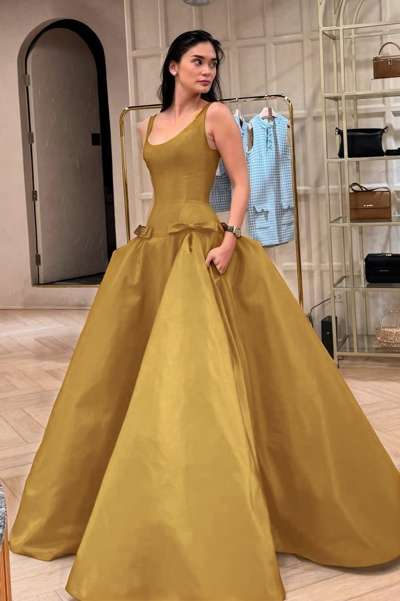 Elegant Sleeveless Wide Straps A Line Long Prom Dress With Bowknot