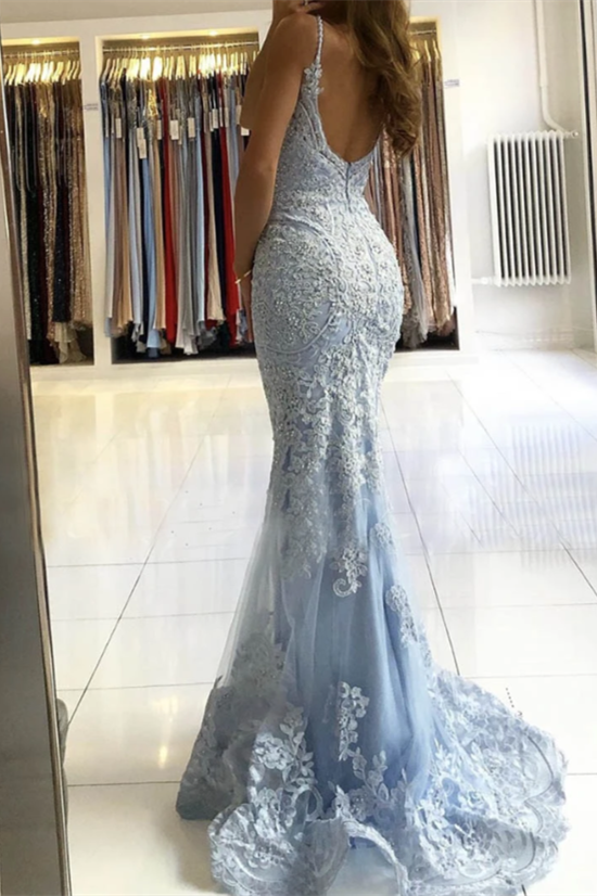 Mermaid Sky Blue Spaghetti-Straps Evening Dress
