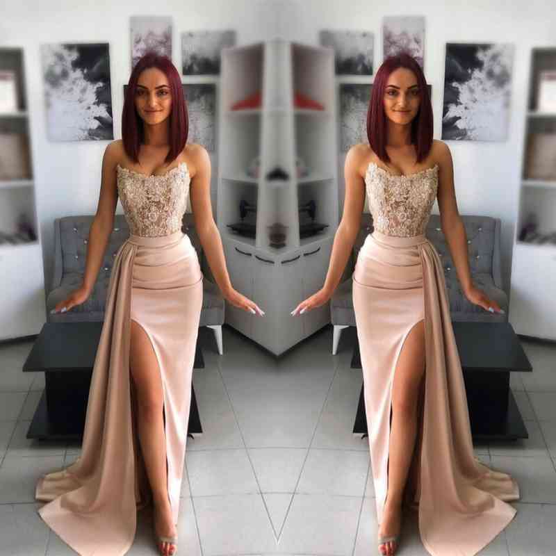 Amazing Sleeveless Mermaid Slit Prom Dress With Appliques Ruffles