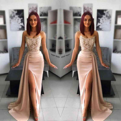 Amazing Sleeveless Mermaid Slit Prom Dress With Appliques Ruffles
