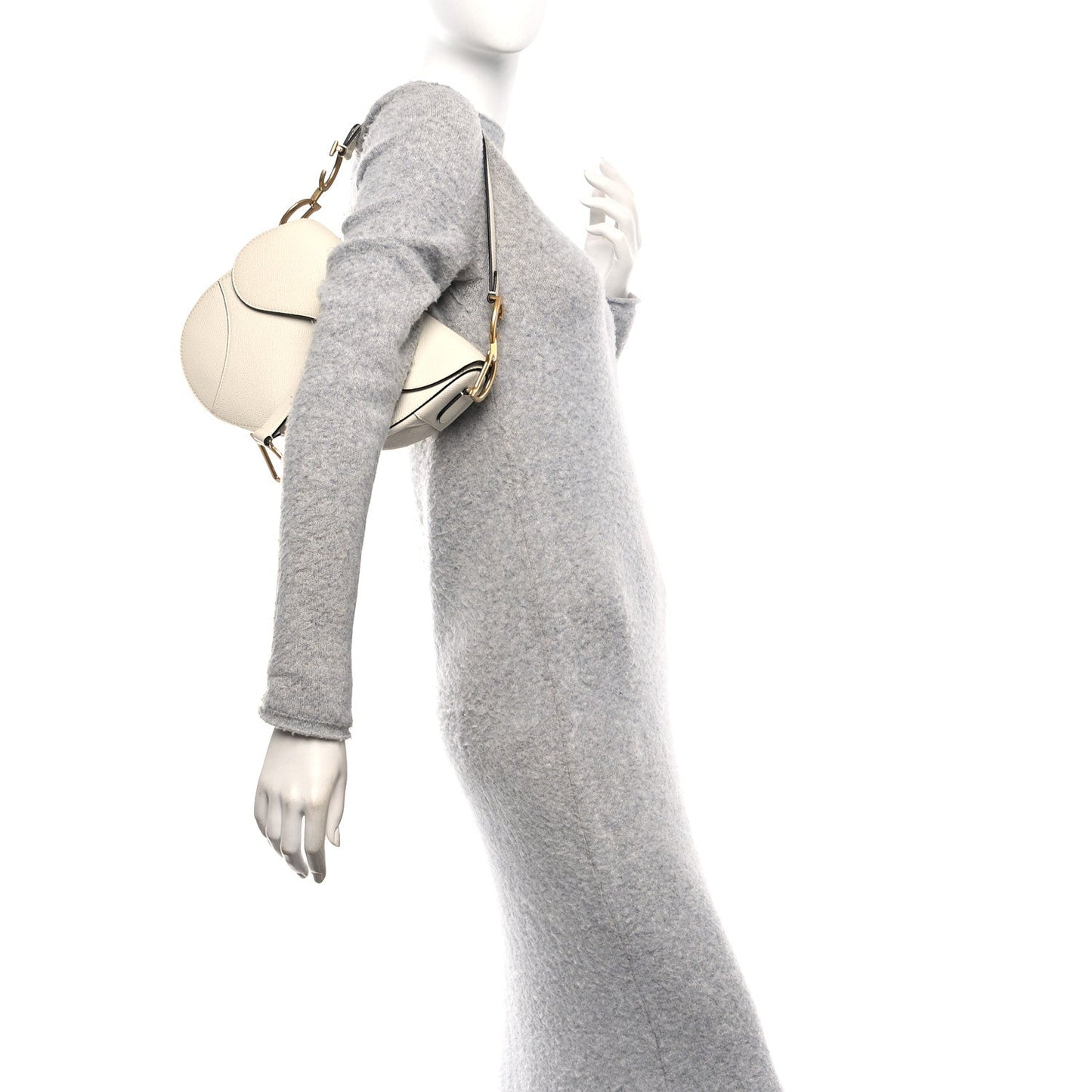 Grained Calfskin Saddle Bag White