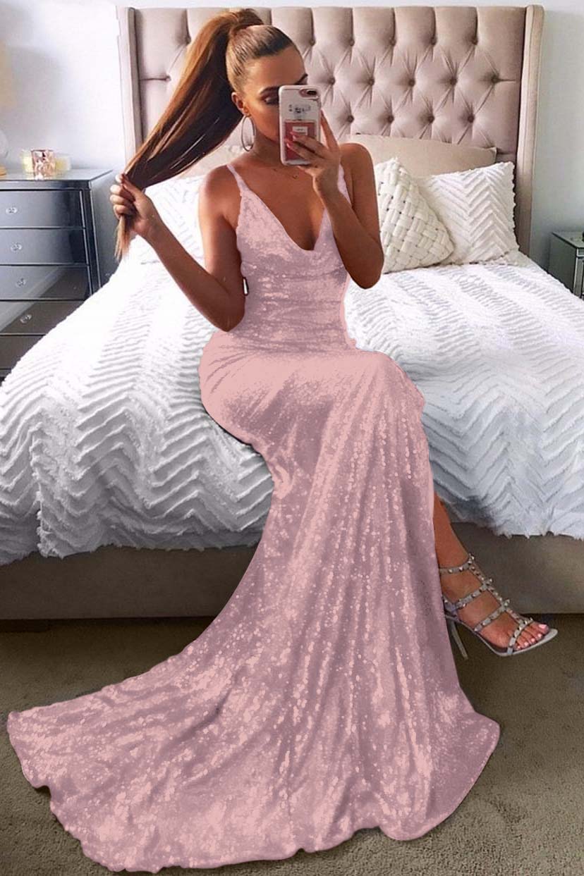 Backless Red Prom Dress With Sequins