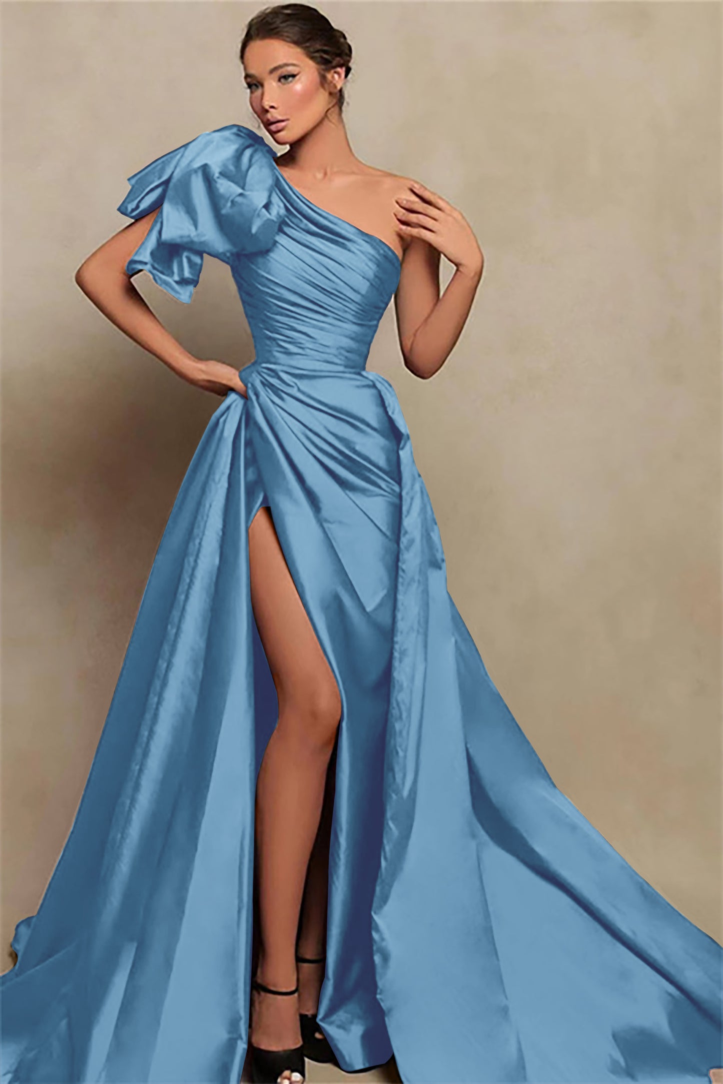Beautiful Burgundy One-Shoulder Mermaid Prom Dress with Slit