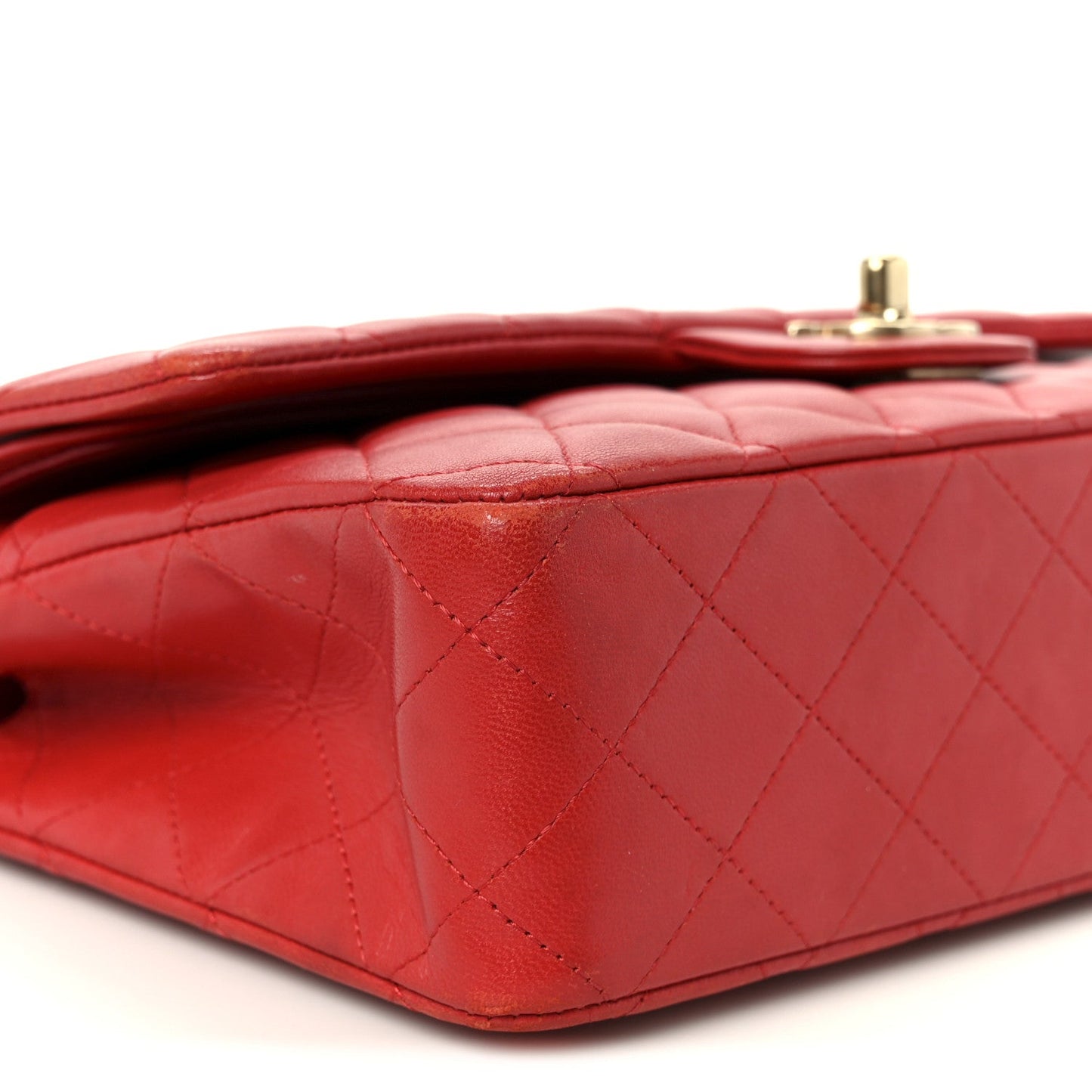 Lambskin Quilted Medium Double Flap Red