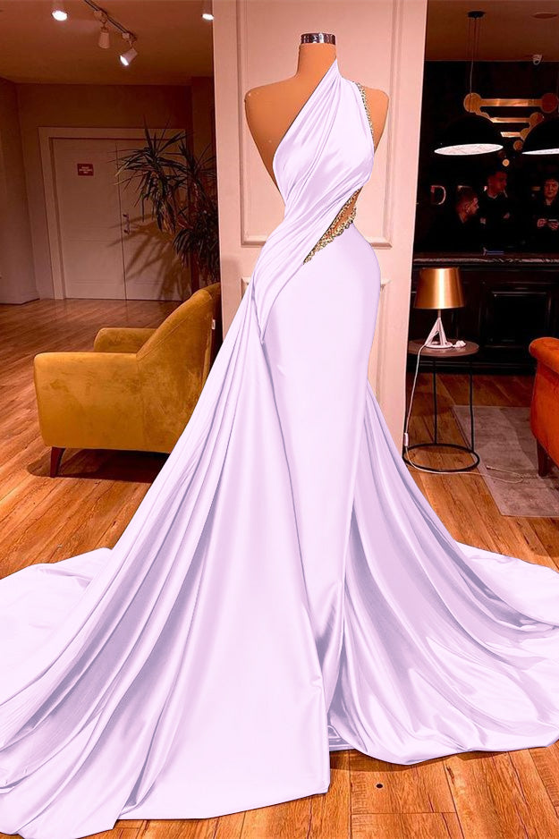Long Beadings Mermaid Prom Dress One Shoulder With Ruffles
