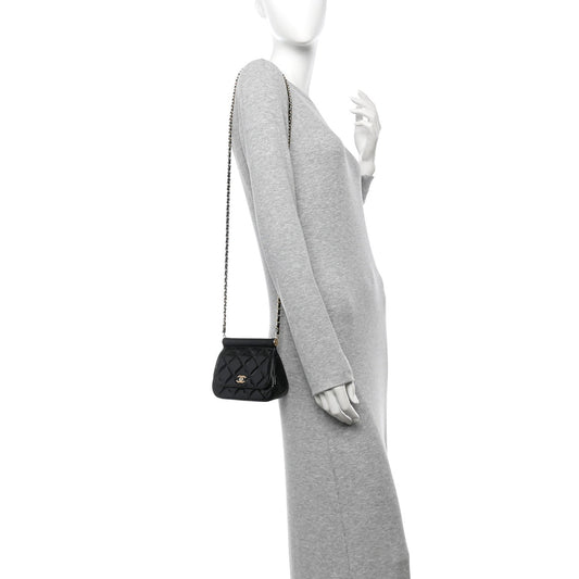 Patent Quilted Frame Clutch Flap With Chain Black