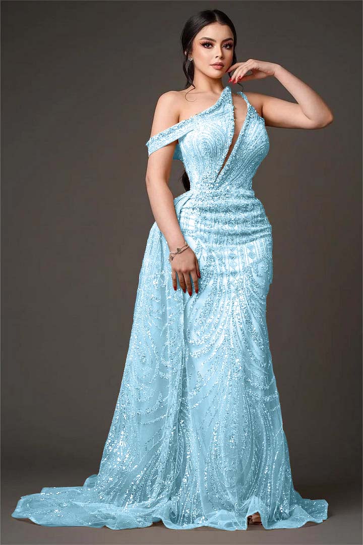 One-Shoulder Sleeveless Beaded Embroidery Mermaid Prom Dress