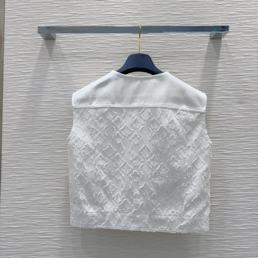 LV 25S Monograw Jacquard Fabric Vest Jacket White Cotton