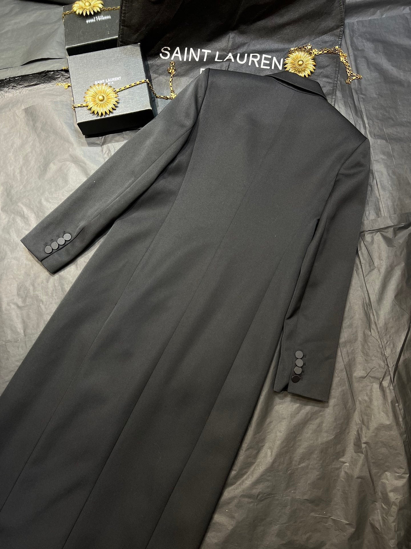 YSL Double-Breasted Long Suit Black Polyester