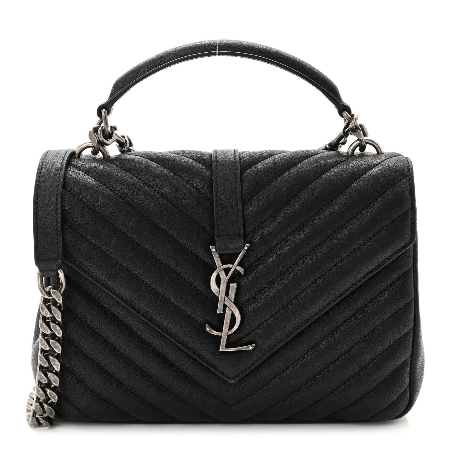 Sheepskin Matelasse Chevron Monogram Medium College Bag Black