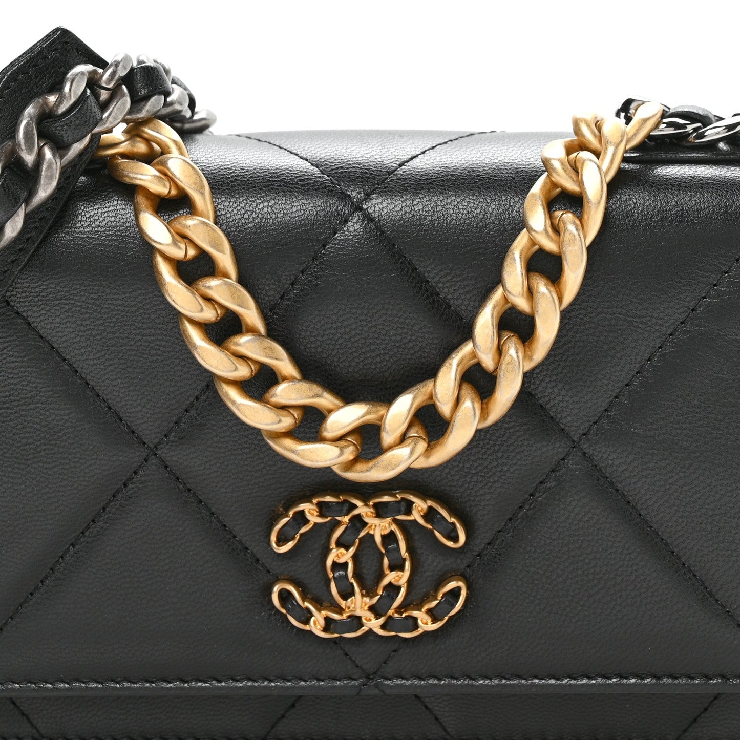 Lambskin Quilted Chanel 19 Wallet On Chain WOC Black