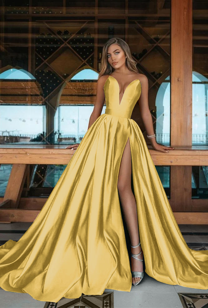 Long V-Neck Emerald Green Prom Dress With Split