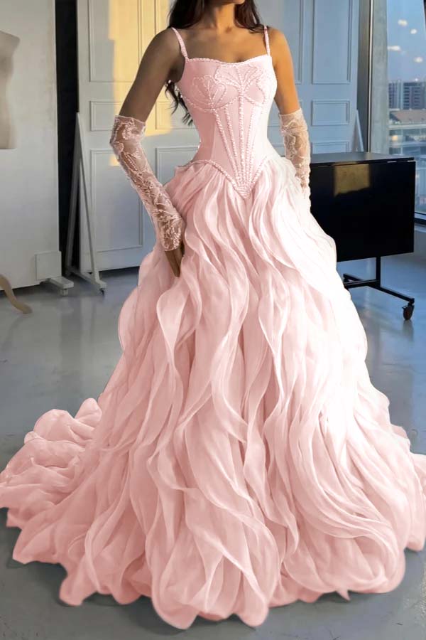 Stunning Silver Straps Formal Evening Dress Sleeveless Beading with Ruffles
