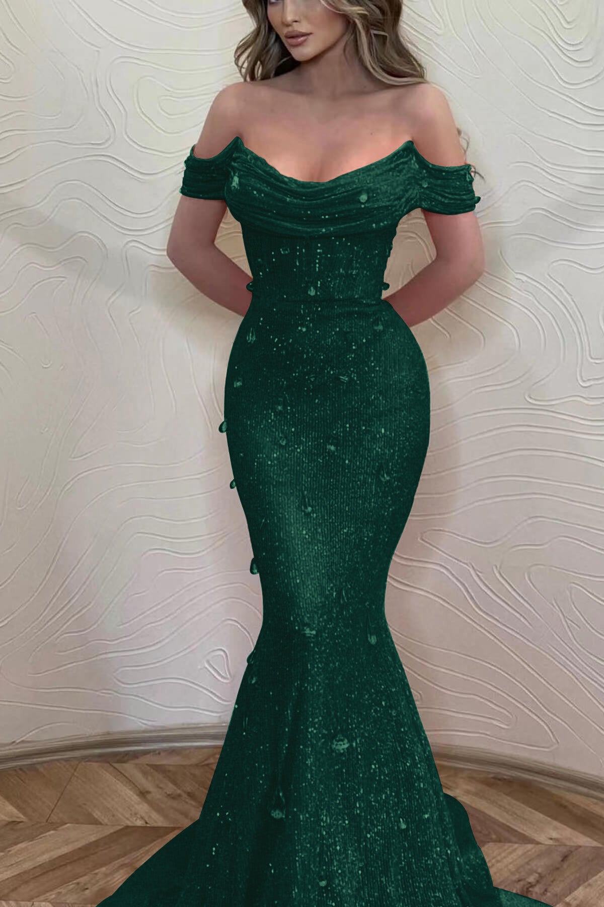 Orange Off-The-Shoulder Prom Dress With Sequins Mermaid