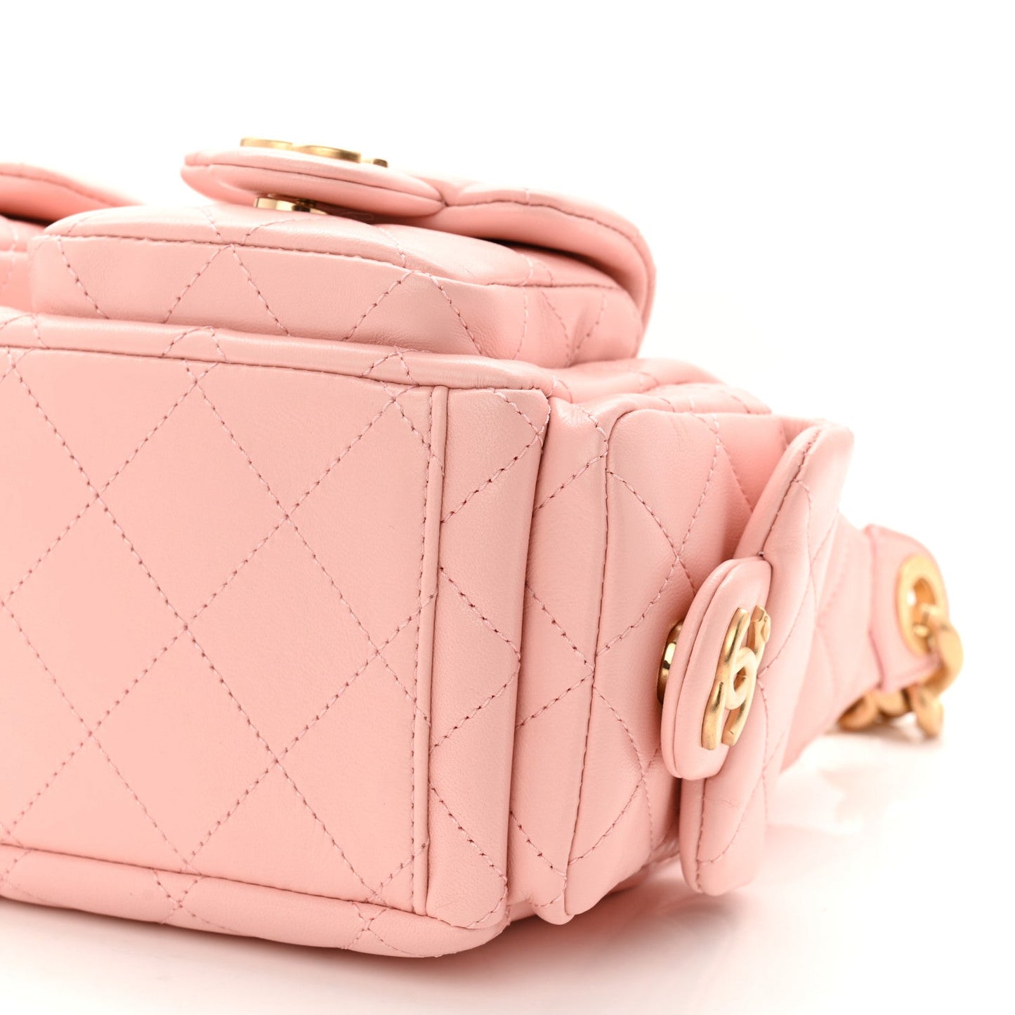 Shiny Lambskin Quilted Trendy Pockets Hobo Light Pink
