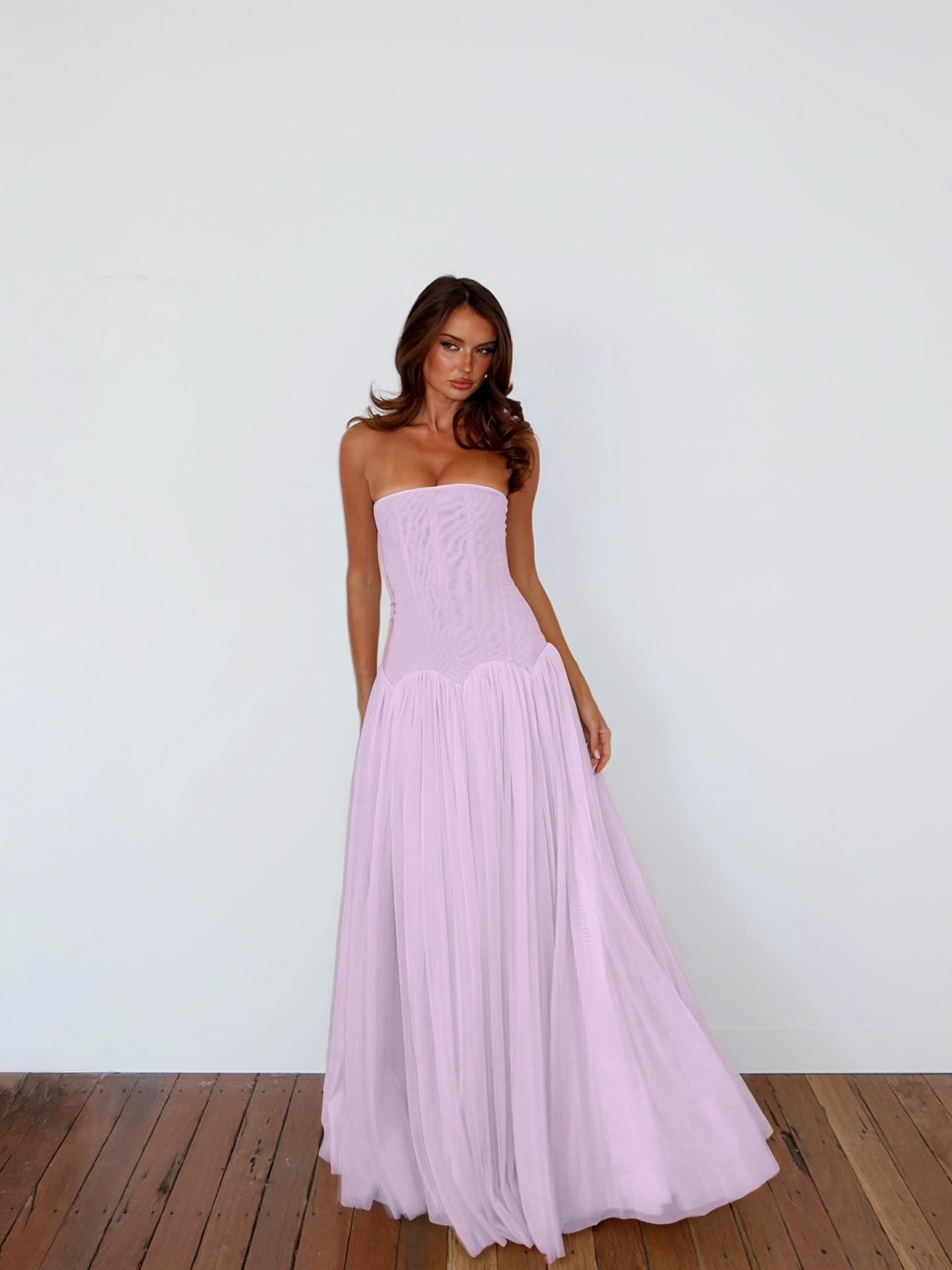 Charming Straight Across Sleeveless Pleated Tulle Evening Dress