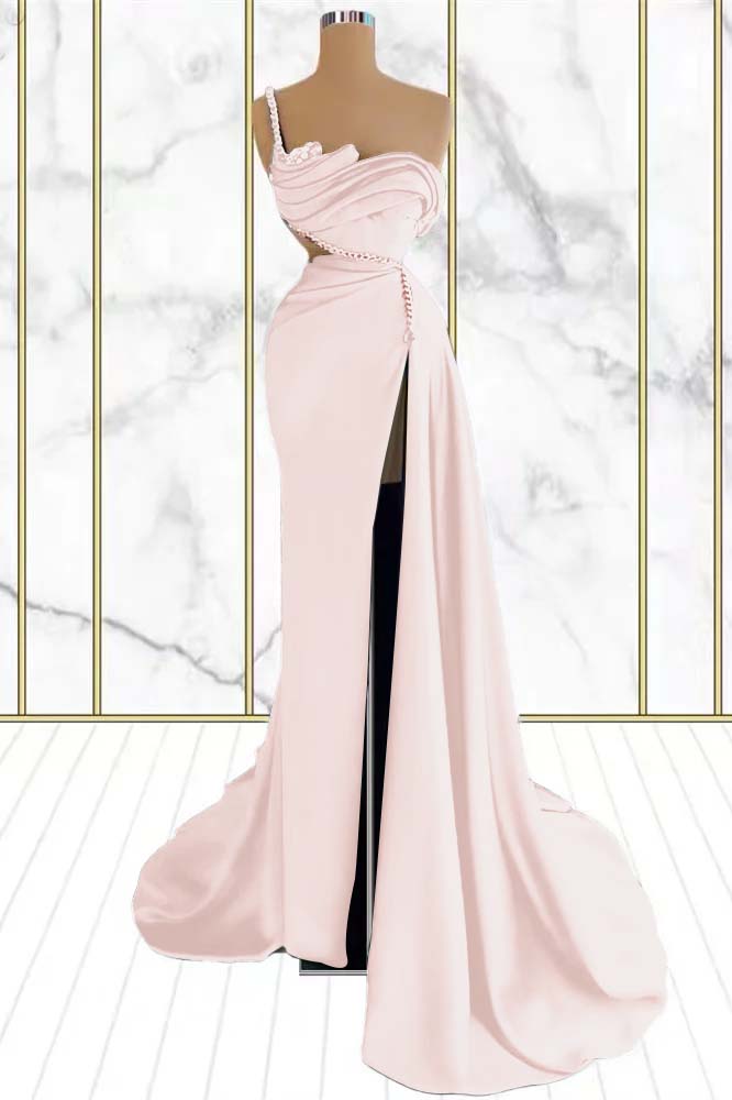 Emerald Rhinestone Mermaid One Shoulder Prom Dress With Split