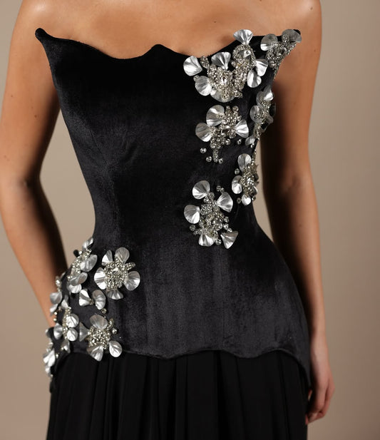Sleeveless Black Strapless Mermaid Beads Prom Dress