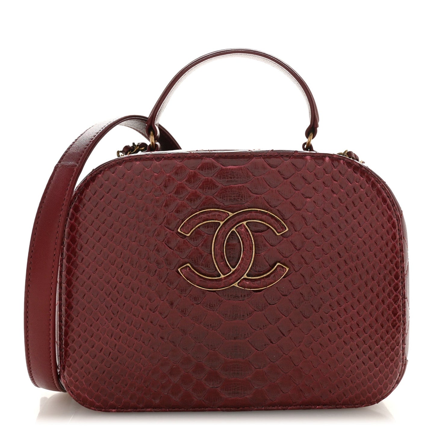 Snakeskin Calfskin Quilted Small Coco Curve Vanity Burgundy