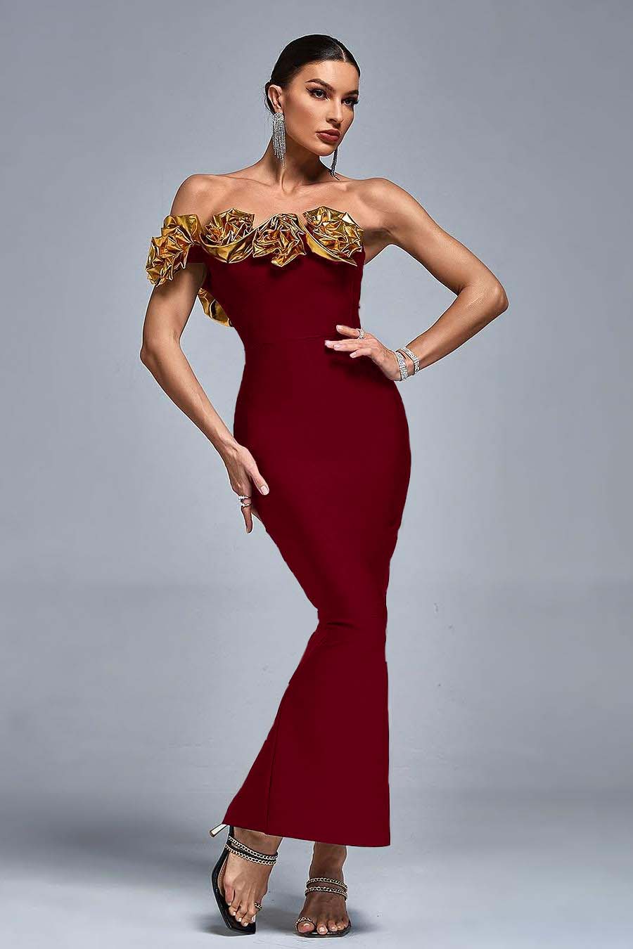 Stunning Black Satin One Shoulder Strapless Mermaid Prom Dress with Ruffles