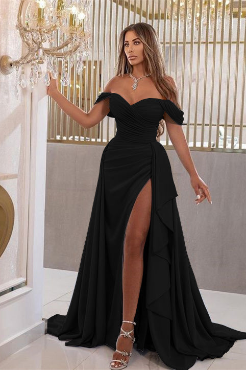 Sky Blue Split Elegant Mermaid Sweetheart Prom Dress With Off-The-Shoulder