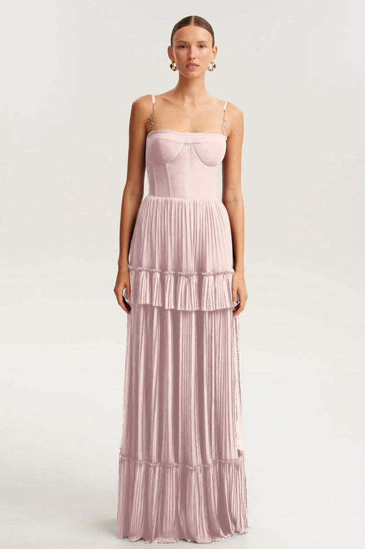 Sleeveless Square Spaghetti Straps Prom Dress With Pleated