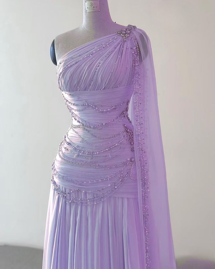 Elegant A Line One Shoulder Beaded Pink Chiffon Long Sweep Prom Dress Evening Dress SH2622