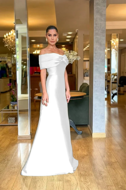 Stunning Dark Green Satin Off the Shoulder Strapless Long Prom Dress with Pleated